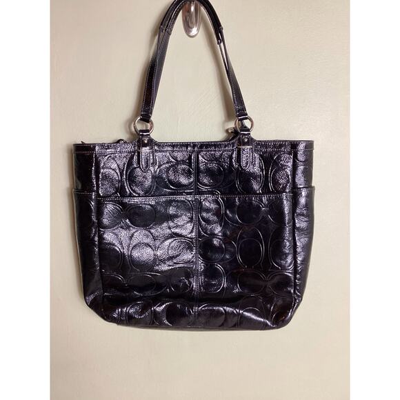 Coach Women  black Patent leather Tote EUC Coach Gallery Embossed Signature Tote - Picture 4 of 9